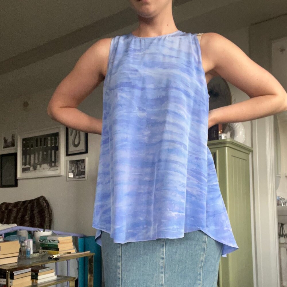 Cynthia Rowley Blue/Purple Silk Open Back Tank Top